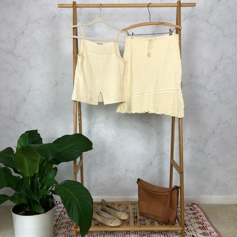 Vintage 90s Cream Textured Cotton Tank Skirt Set - Picture 1 of 8